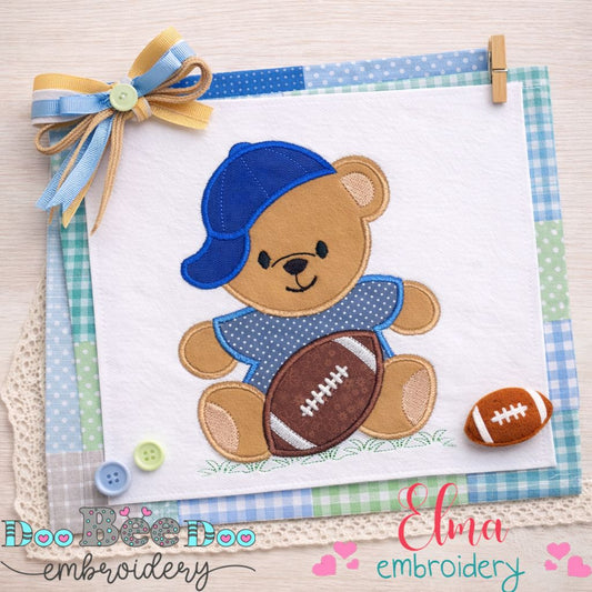 Cute Teddy Bear Football Player - Appliqué - Machine Embroidery Design