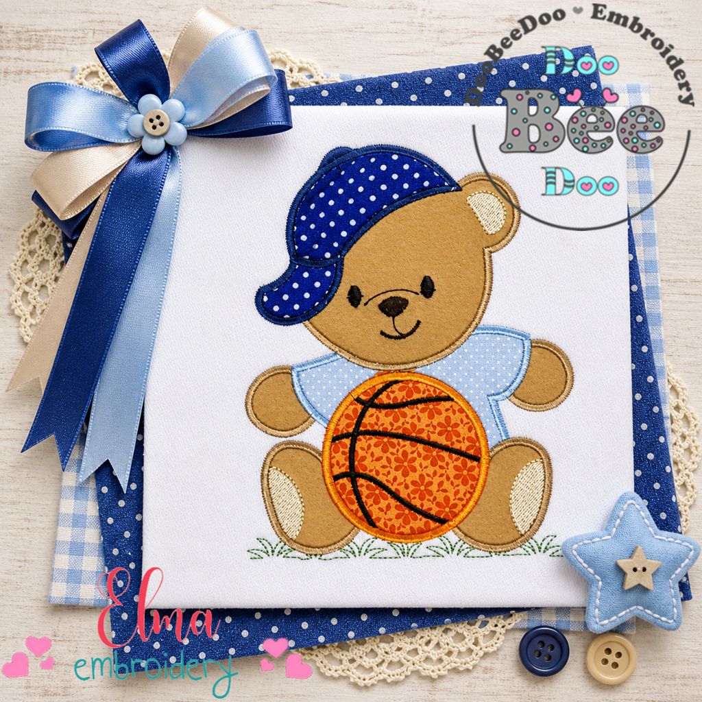 Playful Basketball Teddy Bear - Appliqué – Machine Embroidery Design