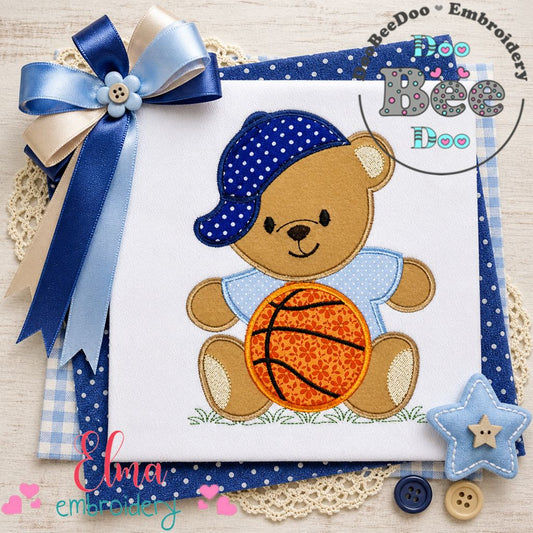 Playful Basketball Teddy Bear - Appliqué – Machine Embroidery Design