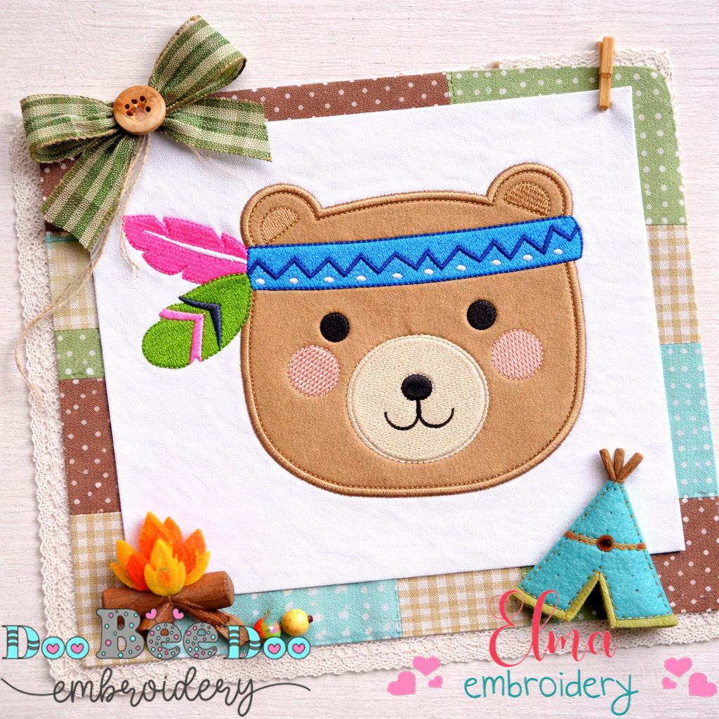 Boho Bear Face - Appliqué – Machine Embroidery Design