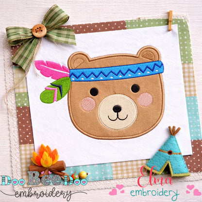 Boho Bear Face - Appliqué – Machine Embroidery Design