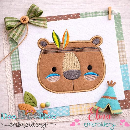 Boho Bear Face Tribal Style - Appliqué – Machine Embroidery Design
