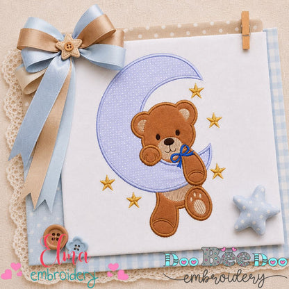 Sleepy Bear on the Moon - Appliqué - Machine Embroidery Design