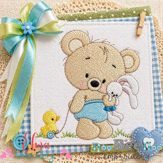Sweet Bear Boy with Bunny - Fill Stitch – Machine Embroidery Design