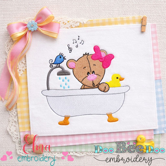 Cute Bear Bath Time - Fill Stitch - Machine Embroidery Design