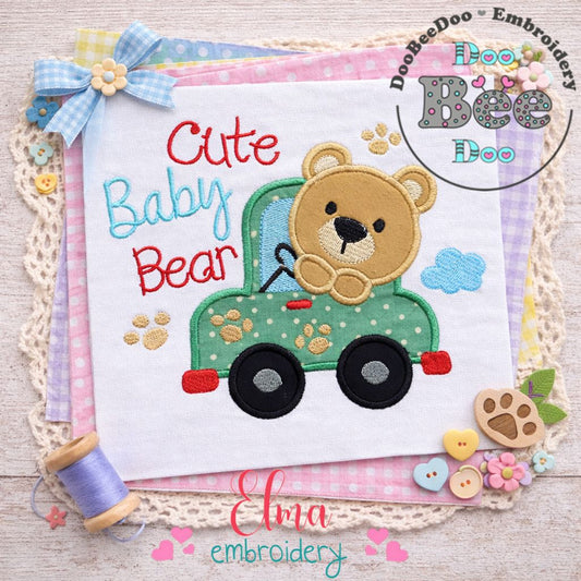 Cute Baby Bear Driving - Appliqué - Machine Embroidery Design