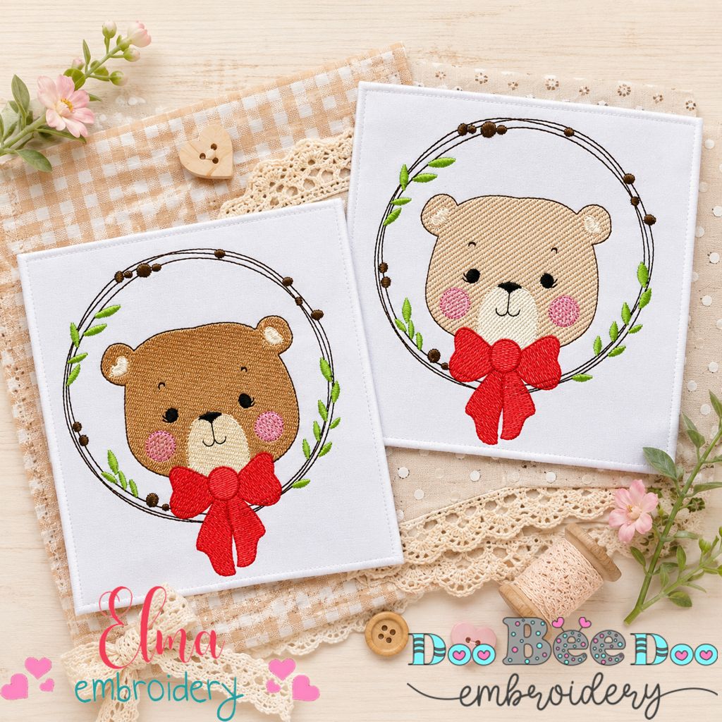 Bear Bow Frame Collection - Fill & Sketch Stitch - Machine Embroidery Design