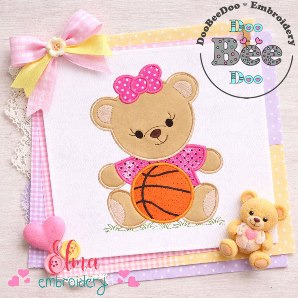 Basketball Bear Girl - Applique - Machine Embroidery Design