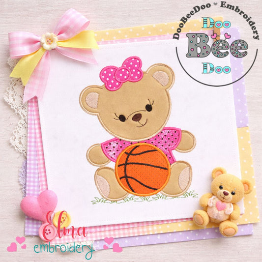 Basketball Bear Girl - Applique - Machine Embroidery Design