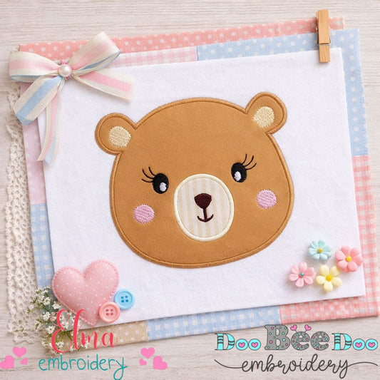 Sweet Bear Girl Face - Appliqué – Machine Embroidery Design