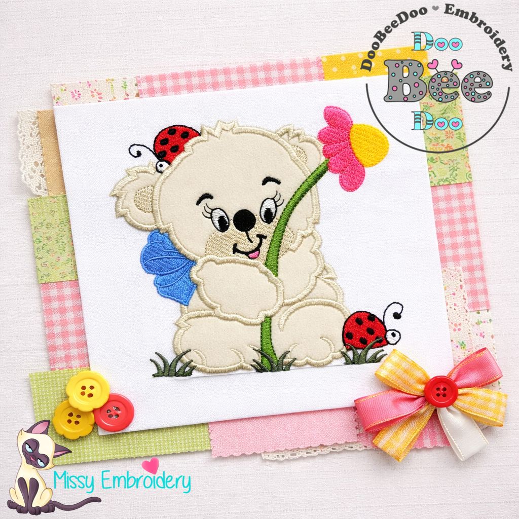 Teddy Bear Girl Big Flower – Appliqué – Machine Embroidery Design