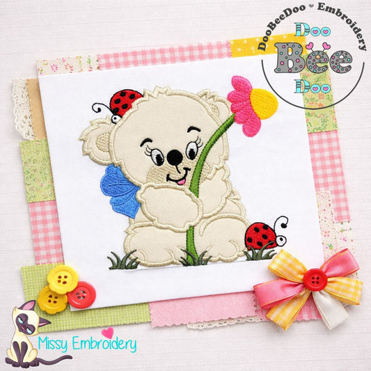 Teddy Bear Girl Big Flower – Appliqué – Machine Embroidery Design