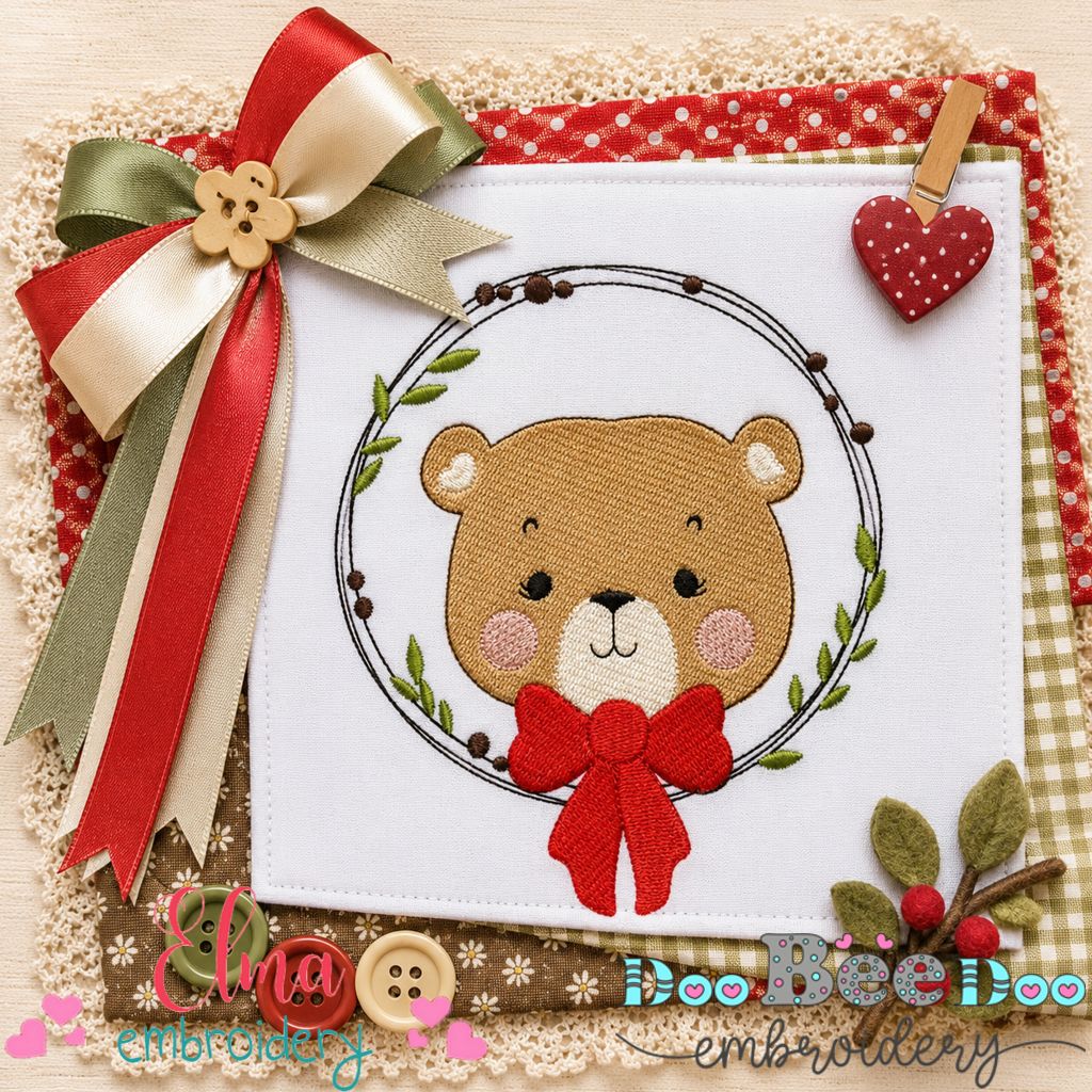 Sweet Bear Wreath - Fill Stitch - Machine Embroidery Design