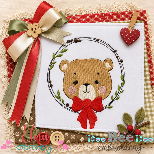 Sweet Bear Wreath - Fill Stitch - Machine Embroidery Design
