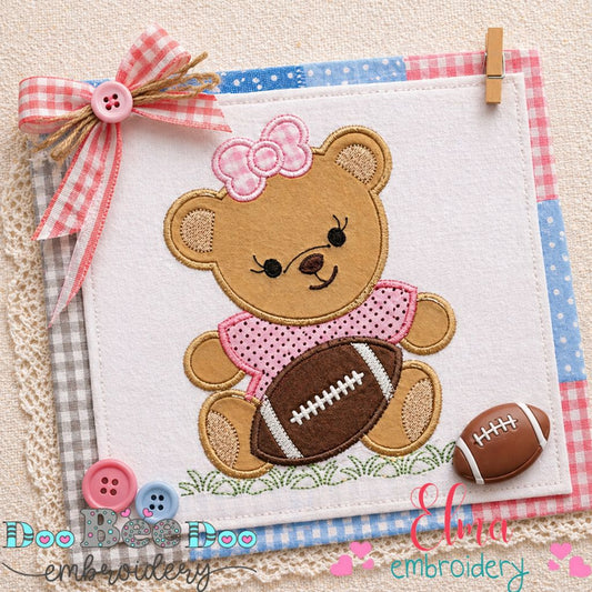 Sweet Football Teddy Girl – Appliqué - Machine Embroidery Design