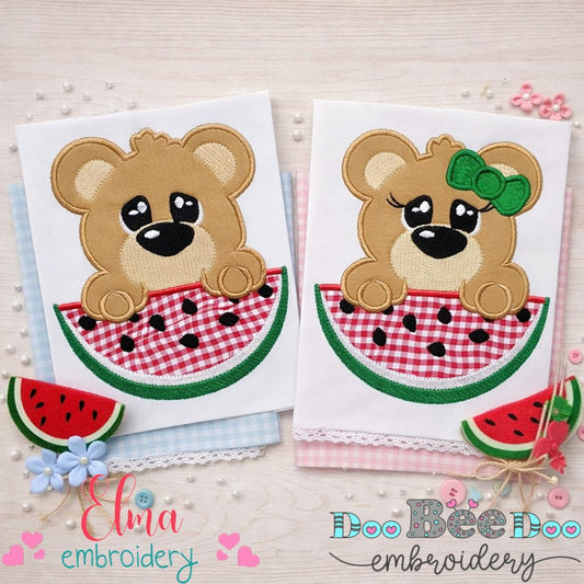 Sweet Bear Watermelon Duo – Appliqué – Machine Embroidery Design