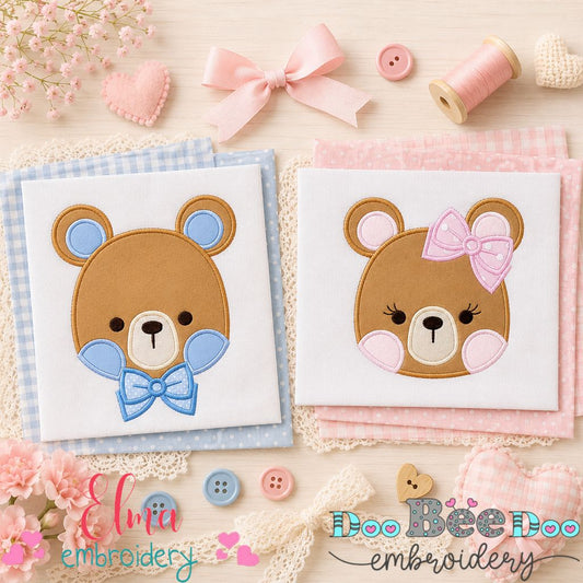 Sweet Teddy Bear Duo - Appliqué - Machine Embroidery Design
