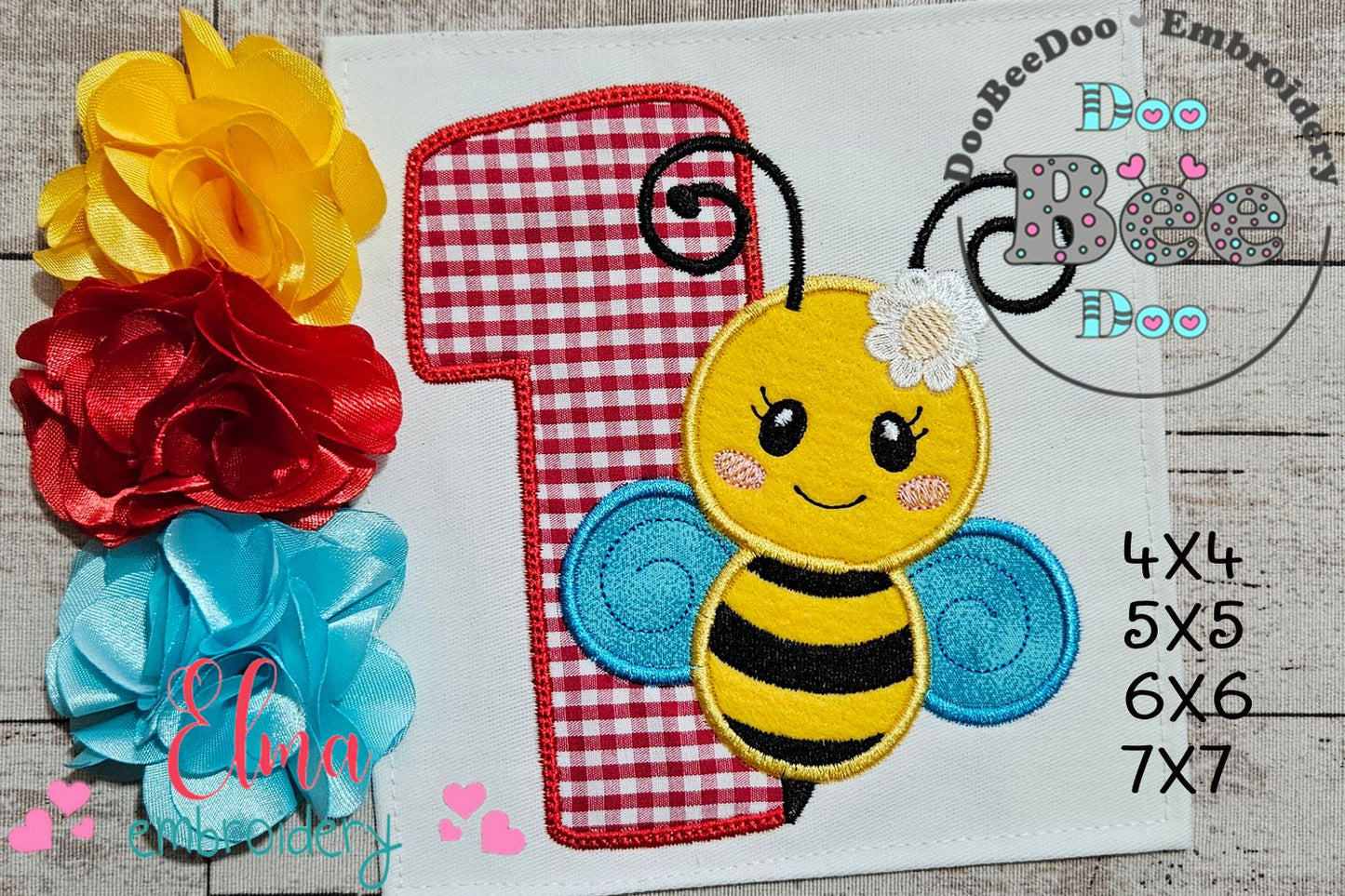 🐝 Number 1 with Cute Bumblebee – Applique – Machine Embroidery Design 🐝