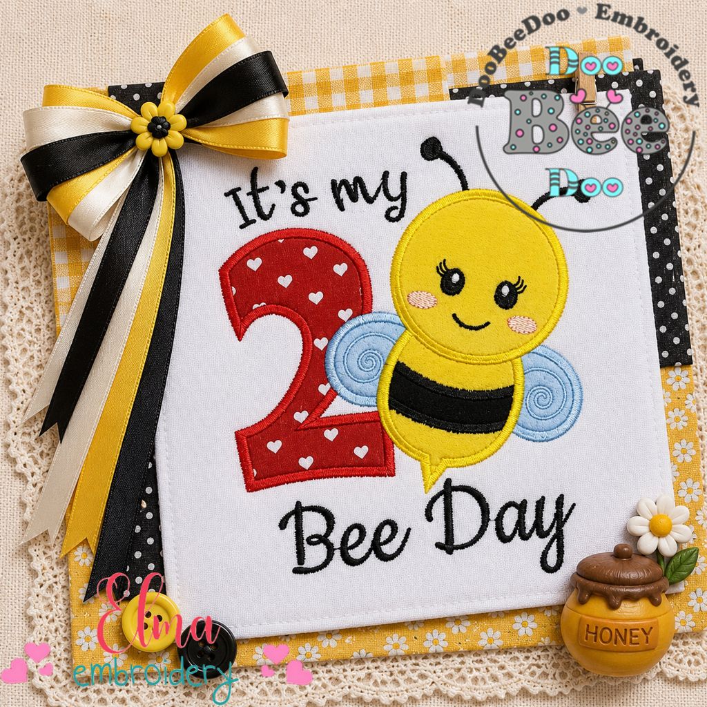 Sweet Birthday Bee Number 2 - Applique – Machine Embroidery Design