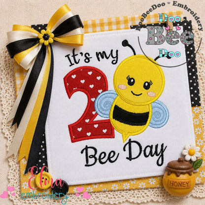 Sweet Birthday Bee Number 2 - Applique – Machine Embroidery Design