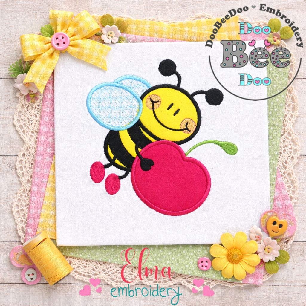 Bee Carrying Cherry - Appliqué – Machine Embroidery Design