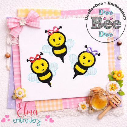 Three Bumble Bee Girls – Appliqué – Machine Embroidery Design