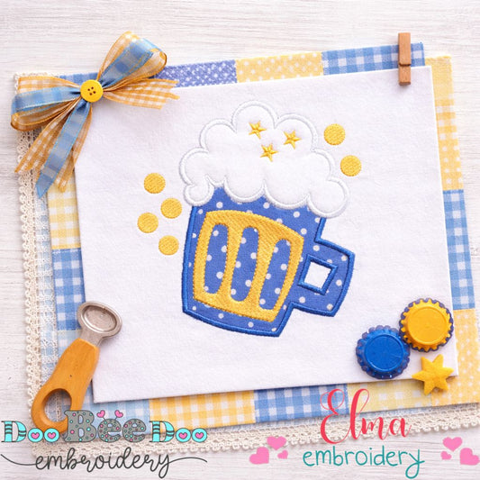 Frothy Beer Mug - Appliqué - Machine Embroidery Design