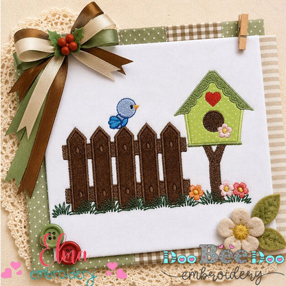 Sweet Birdhouse Garden Scene - Applique – Machine Embroidery Design