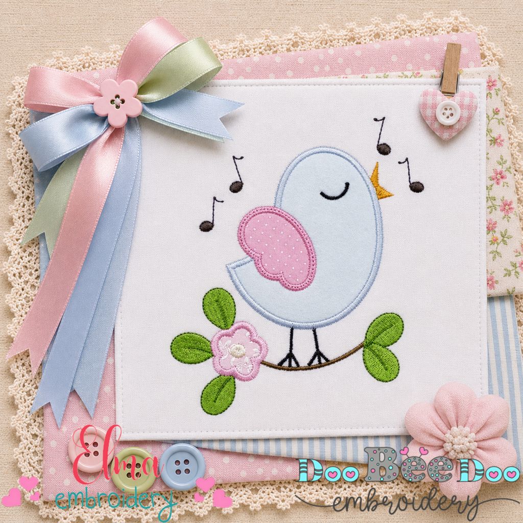 Sweet Singing Bird - Appliqué - Machine Embroidery Design