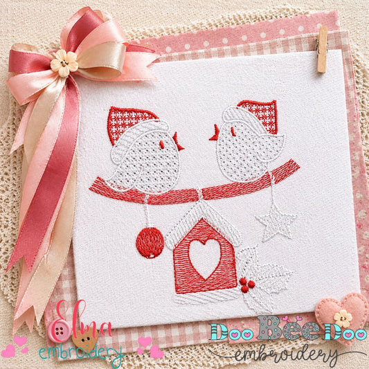 Sweet Christmas Birds on Branch - Fill Stitch – Machine Embroidery Design