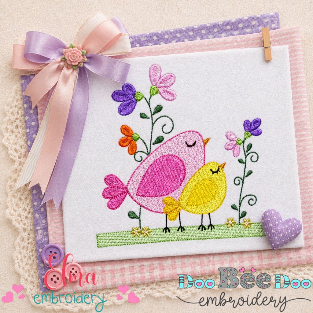 Sweet Spring Birds - Fill Stitch - Machine Embroidery Design