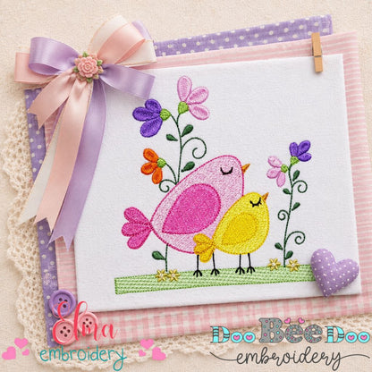 Sweet Spring Birds - Fill Stitch - Machine Embroidery Design