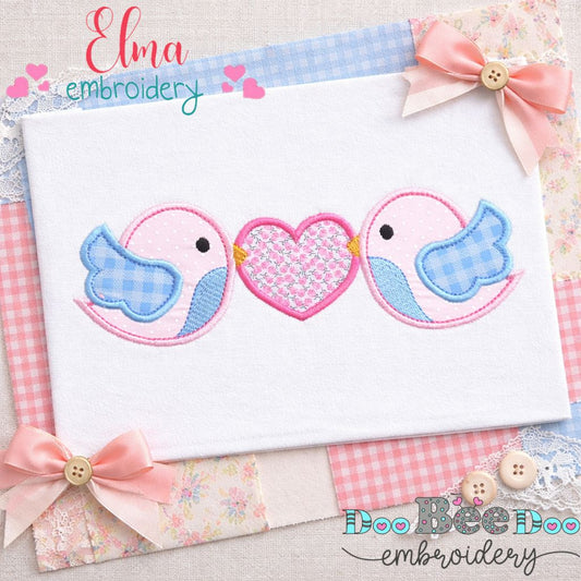 Birds in Love with Heart – Appliqué – Machine Embroidery Design