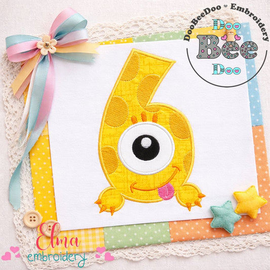 Monster Birthday Number Six – Appliqué – Machine Embroidery Design