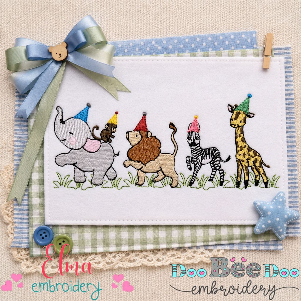 Safari Birthday Animal Parade - Fill Stitch - Machine Embroidery Design