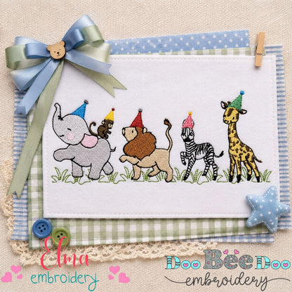 Safari Birthday Animal Parade - Fill Stitch - Machine Embroidery Design