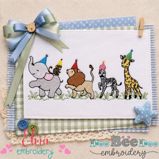 Safari Birthday Animal Parade - Fill Stitch - Machine Embroidery Design