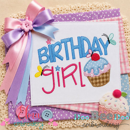 Sweet Birthday Girl Cupcake - Applique - Machine Embroidery Design