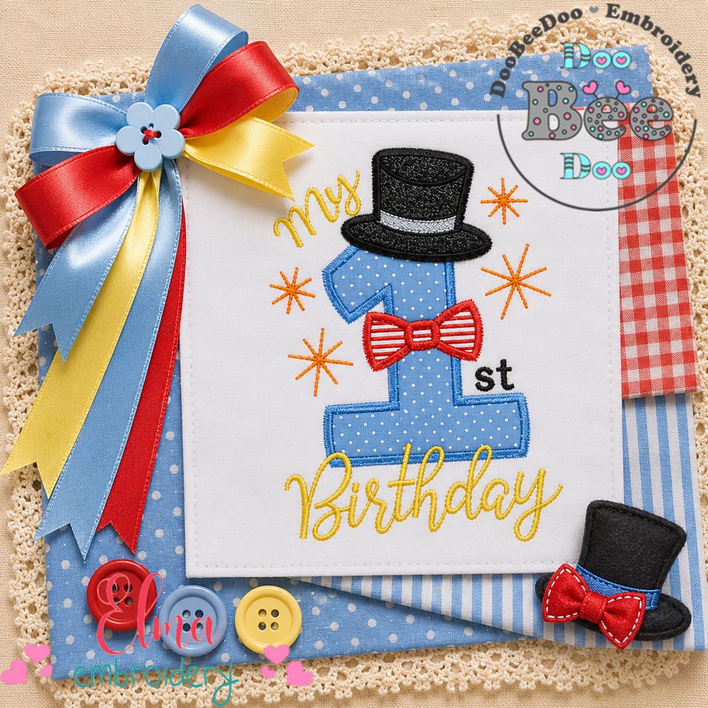 Little Gentleman First Birthday - Applique - Machine Embroidery Design