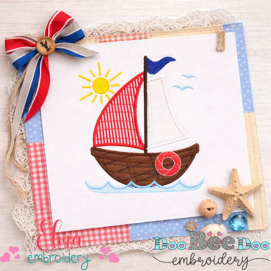 Sunny Sailboat - Applique Stitch - Machine Embroidery Design