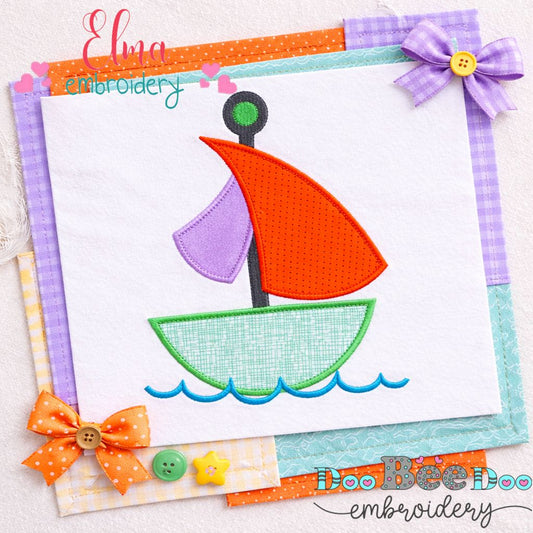Playful Sail Boat – Appliqué – Machine Embroidery Design