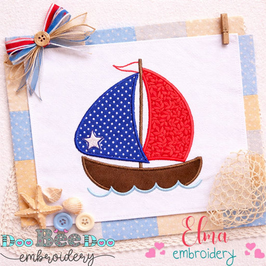 Patriotic Sailboat - Appliqué - Machine Embroidery Design