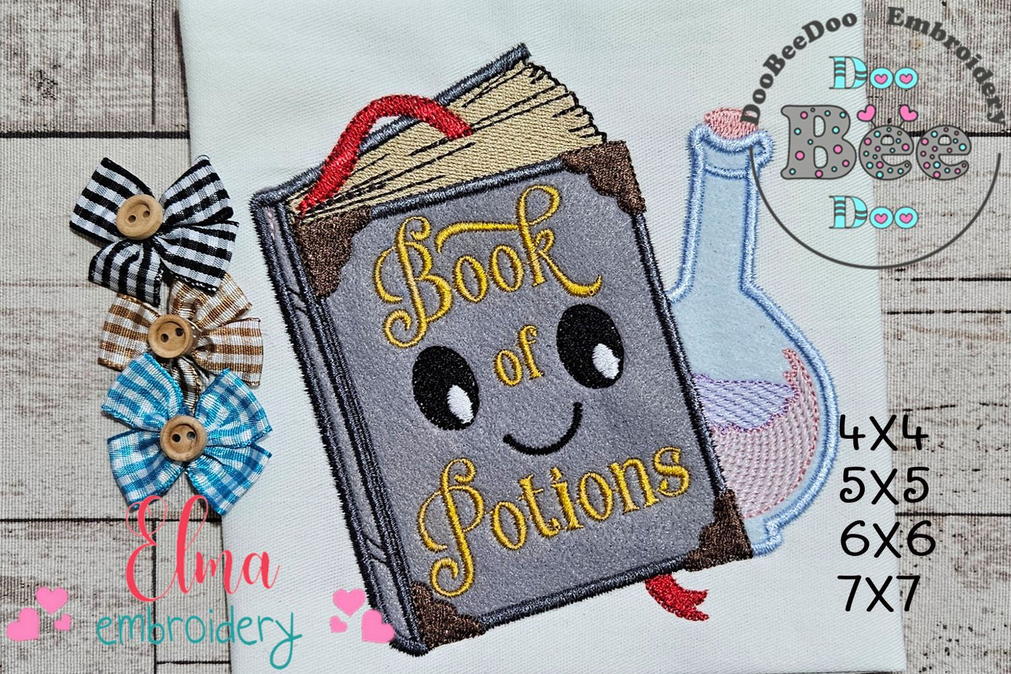 Happy Magic Book with Potion Bottle - Applique - Machine Embroidery Design