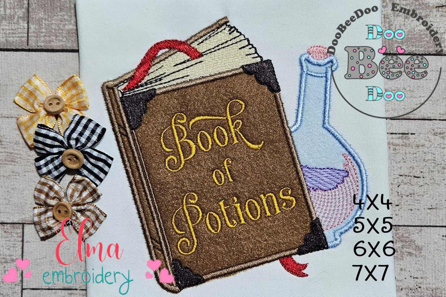 Cute Magic Book of Potions - Applique - Machine Embroidery Design