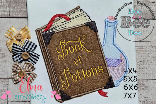 Cute Magic Book of Potions - Applique - Machine Embroidery Design