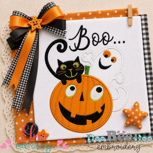 Pumpkin Boo Friends - Applique - Machine Embroidery Design