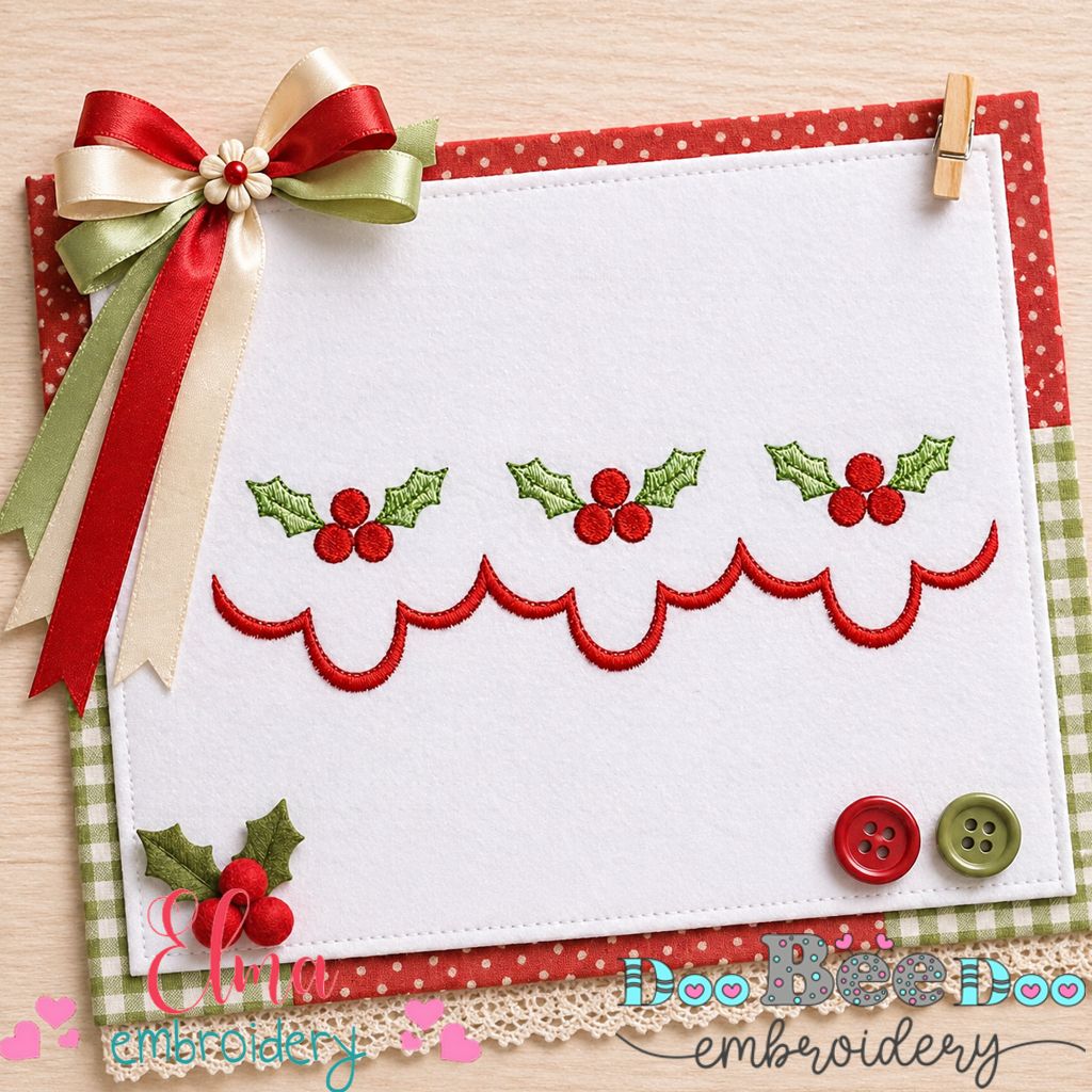 Sweet Christmas Mistletoe Border - Satin Stitch – Machine Embroidery Design