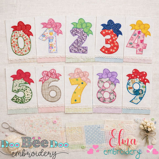 Big Bow Numbers Set 0–9 – Appliqué – Machine Embroidery Design