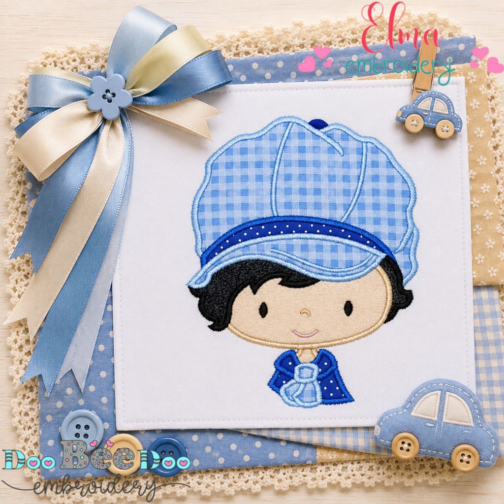 Cute Little Boy Cap - Appliqué - Machine Embroidery Design