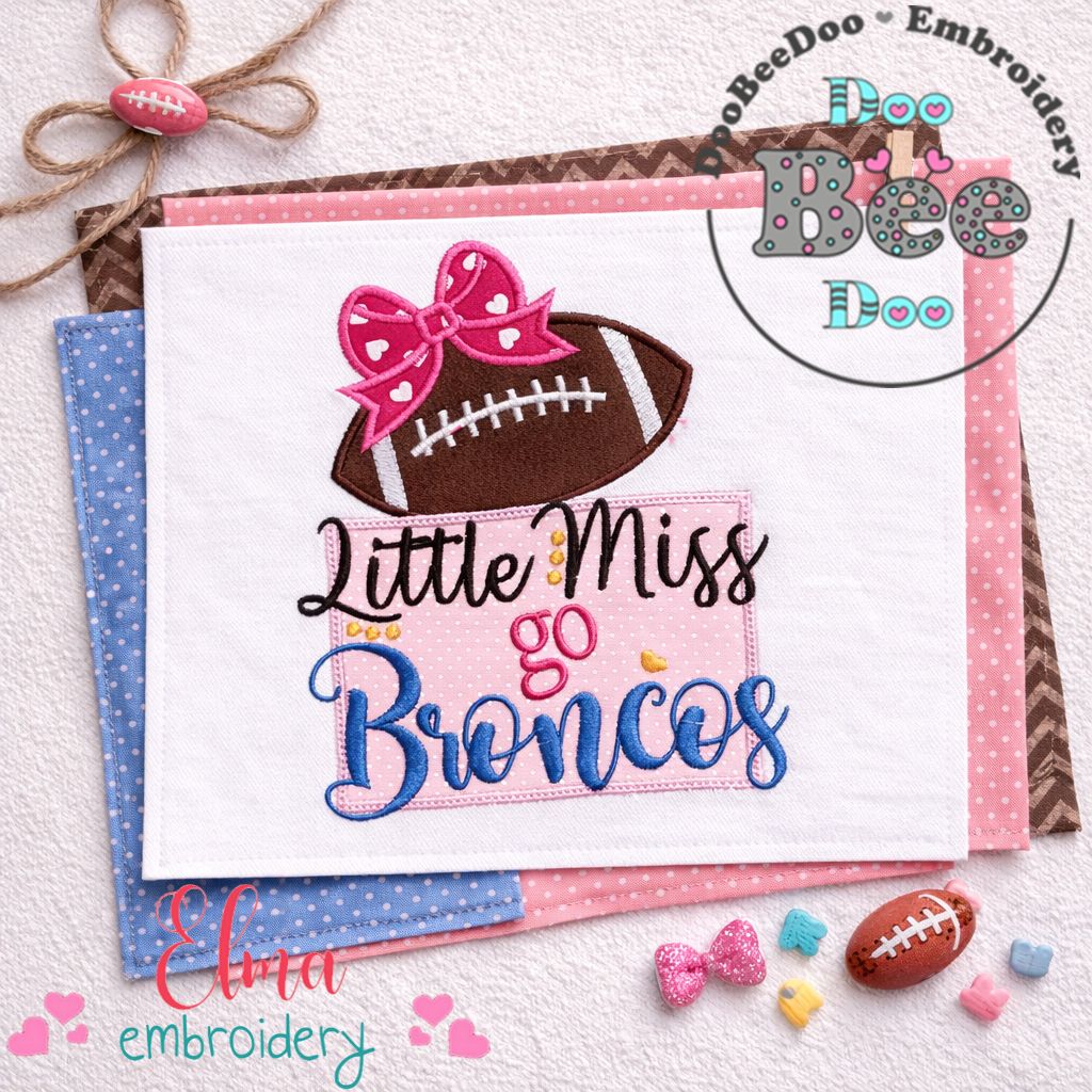 Little Miss Go Broncos – Appliqué – Machine Embroidery Design
